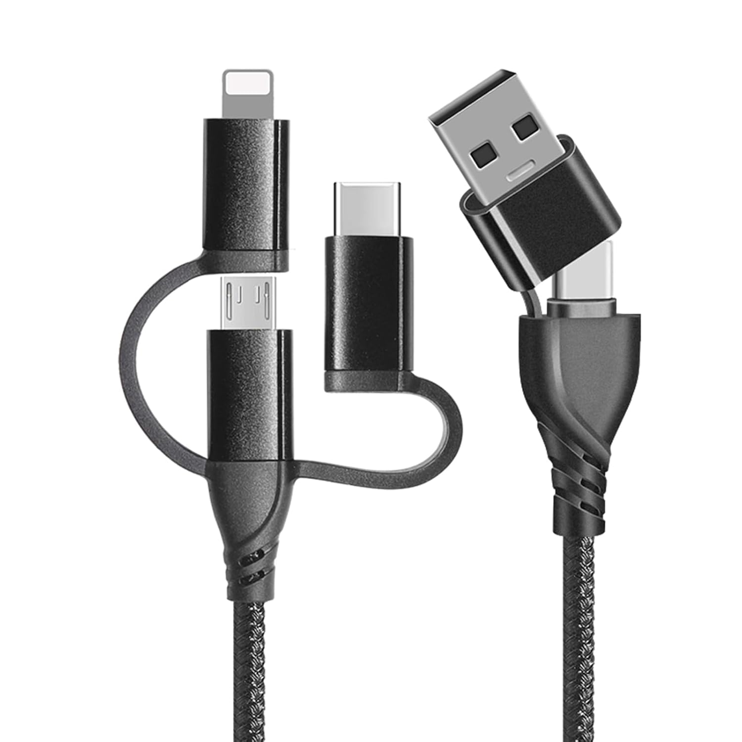 Multi Charging Cable, USB A/USB C Multiple Charger Cable Braided 5 in 1 Fast Charging Cord with Type-C/Micro USB/IP Port for Phone 16 15 14 13 12 11 Samsung Galaxy Tablets Android and More- 1.2m