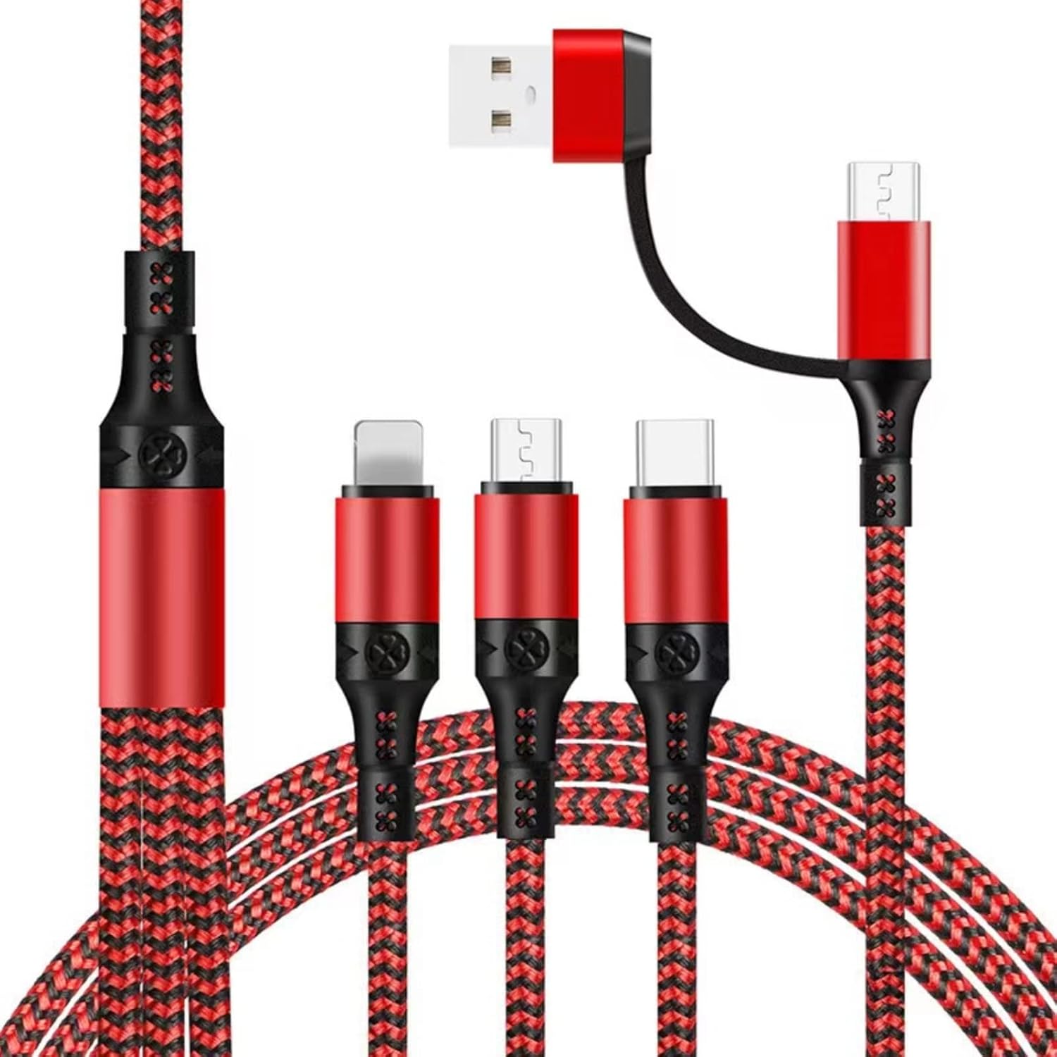 Multi Charging Cable, USB A/USB C Multiple Charger Cable Braided 5 in 1 Fast Charging Cord with Type-C/Micro USB/IP Port for Phone 16 15 14 13 12 11 Samsung Galaxy Tablets Android and More- 1.2m