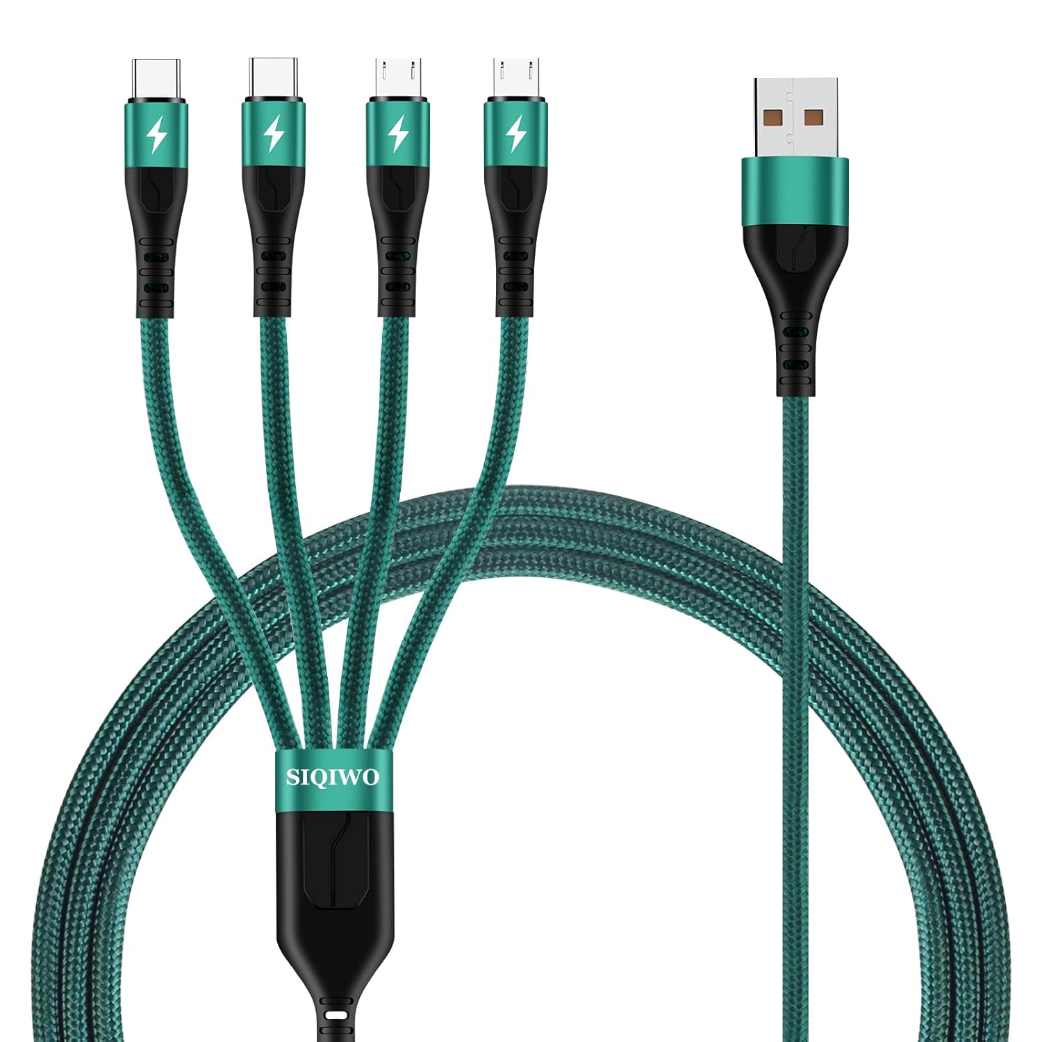 Multi Charging Cable, SIQIWO [3A/1.2M] Braided 4 in 1 USB Charger Cord Fast Charge with 2 Micro USB/2 Type C Connectors, for iPhone 17/16/15 Series, Samsung Galaxy, Huawei, Xiaomi, LG, Sony, Tab