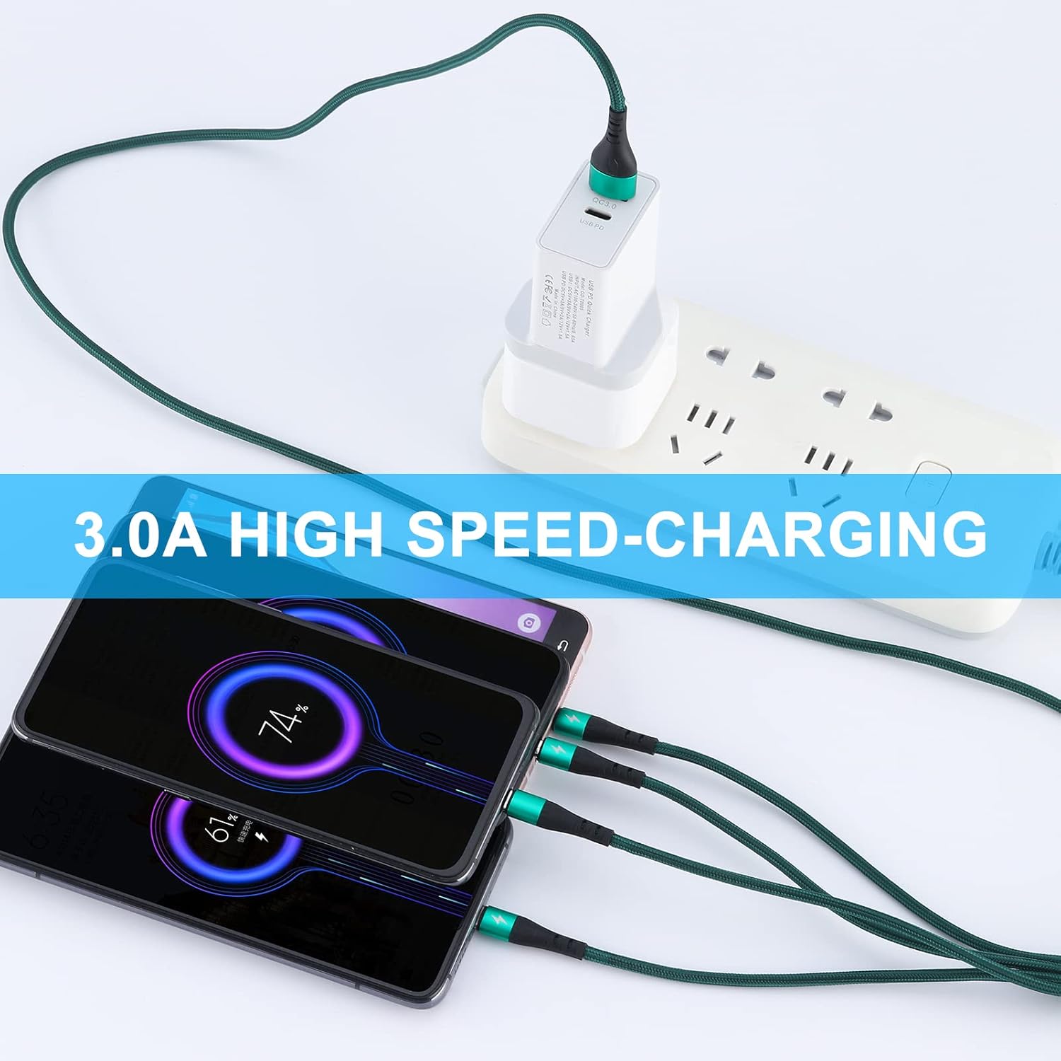 Multi Charging Cable, SIQIWO [3A/1.2M] Braided 4 in 1 USB Charger Cord Fast Charge with 2 Micro USB/2 Type C Connectors, for iPhone 17/16/15 Series, Samsung Galaxy, Huawei, Xiaomi, LG, Sony, Tab
