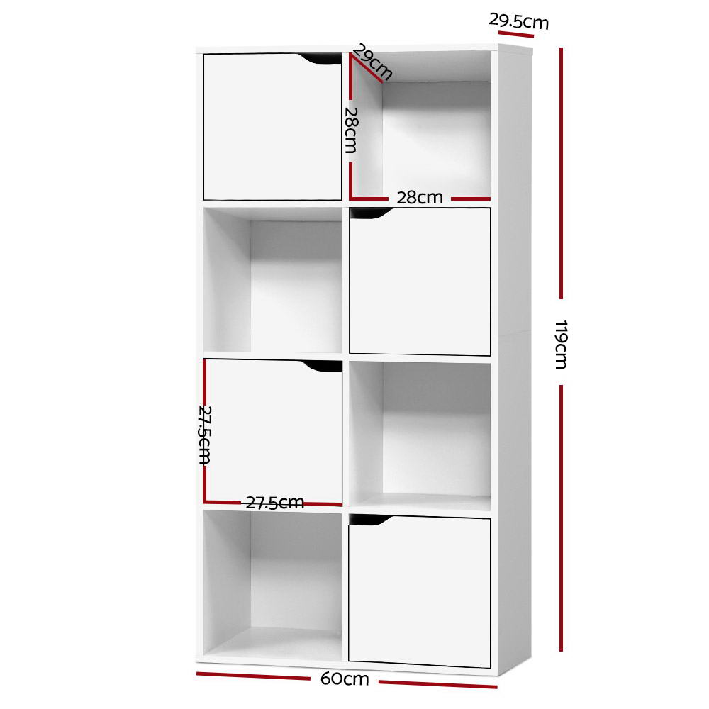 Artiss Display Shelf 8 Cube Storage 4 Door Cabinet Organiser Bookshelf Unit White