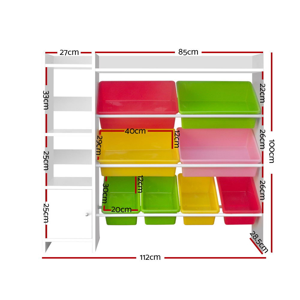 Keezi 8 Bins Kids Toy Box Storage Organiser Rack Bookshelf Drawer Cabinet