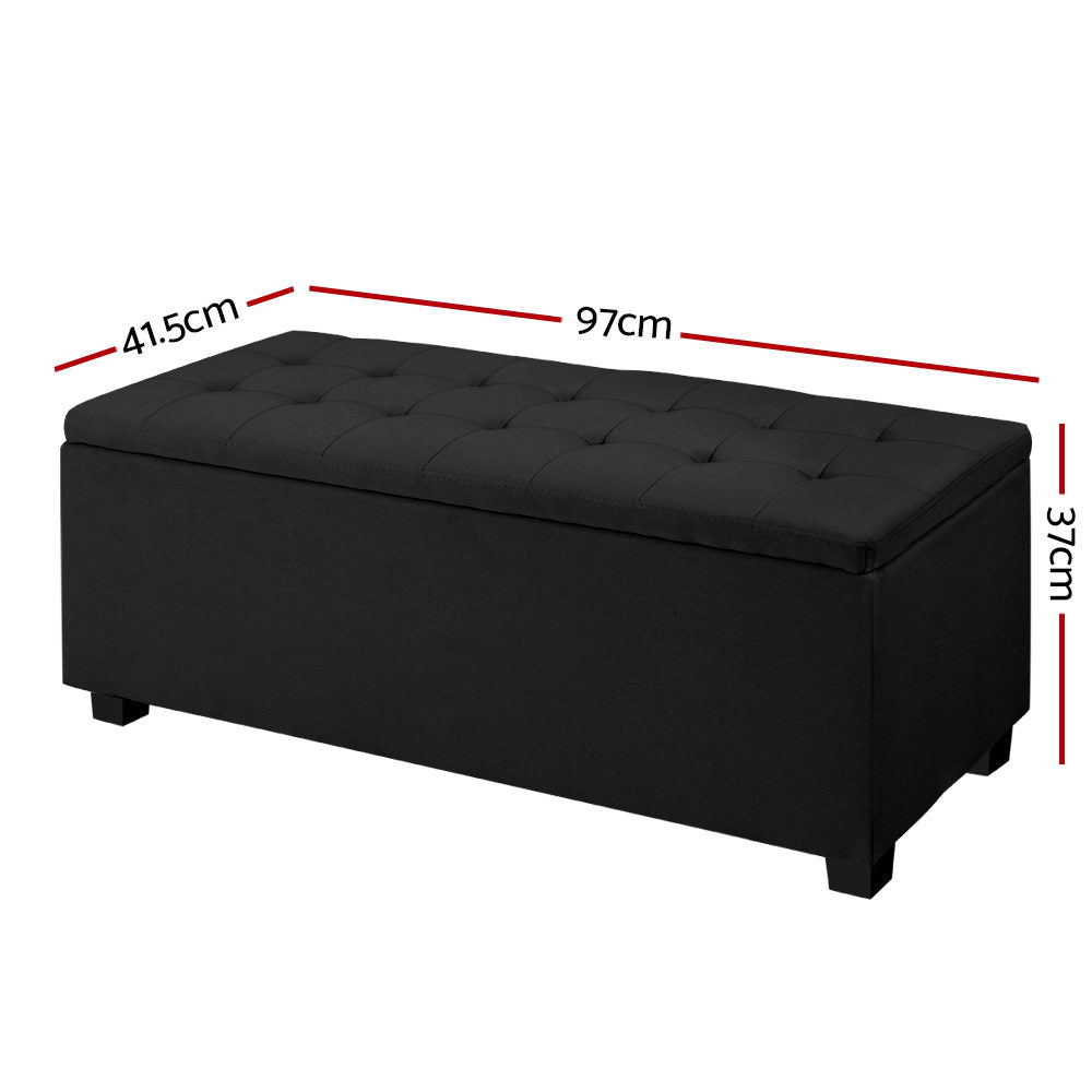 Artiss Storage Ottoman Blanket Box Black Fabric Footstool Chest Couch Seat Toy