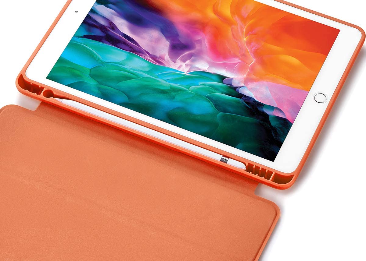 IPad 10.2 2019 7th Pencil Holder Slim Smart TPU Soft Case Orange