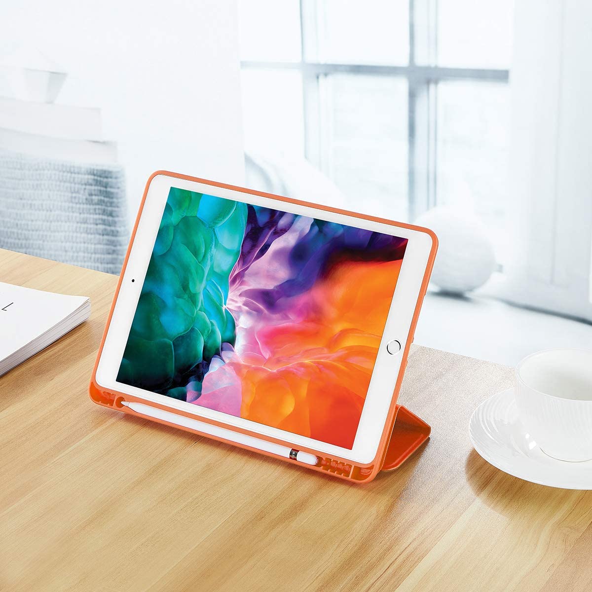 IPad 10.2 2019 7th Pencil Holder Slim Smart TPU Soft Case Orange