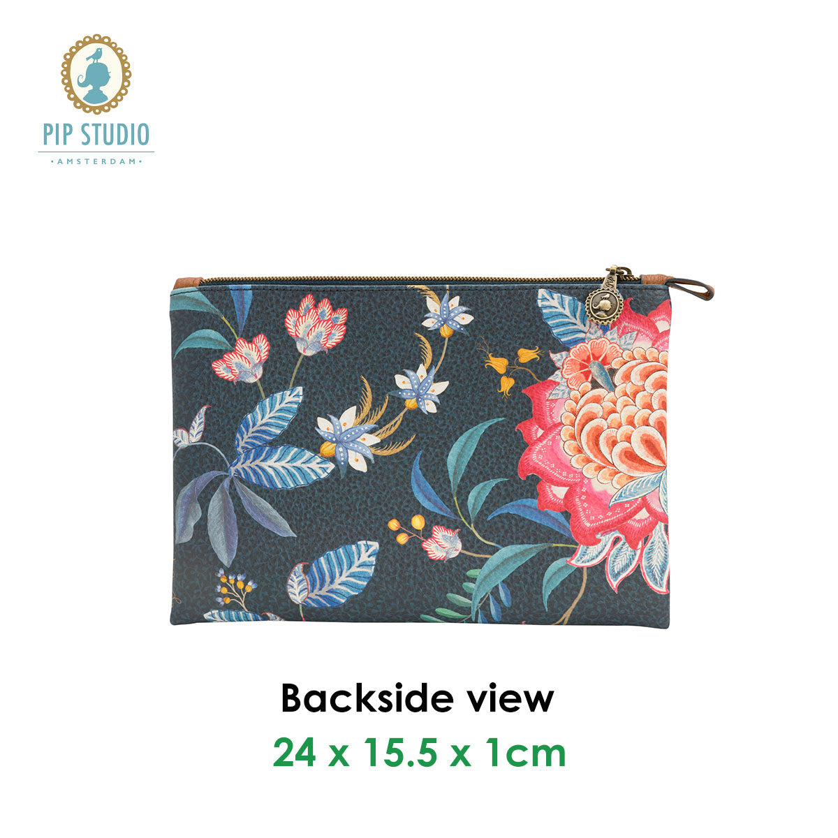 PIP Studio Flower Festival Dark Blue Medium Cosmetic Flat Pouch