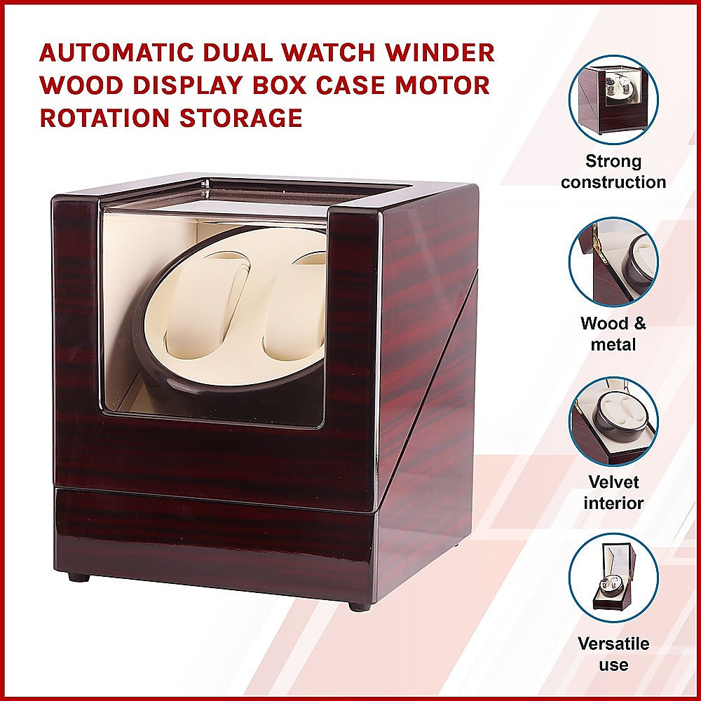 Automatic Dual Watch Winder Wood Display Box Case Motor Rotation Storage