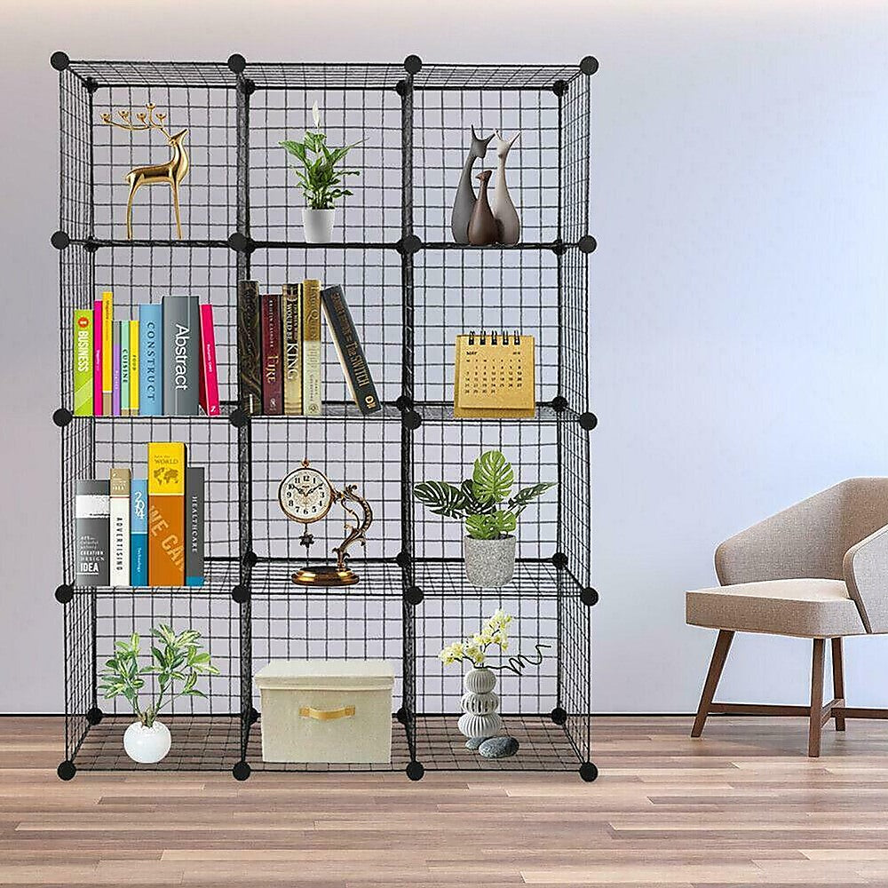 Cube Wire Grid Organiser Bookcase Storage Cabinet Wardrobe Closet Black