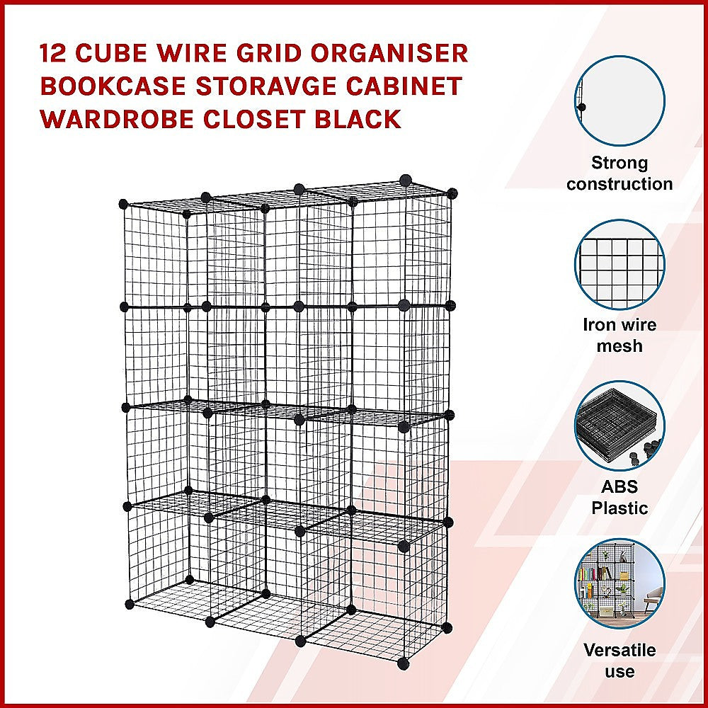 Cube Wire Grid Organiser Bookcase Storage Cabinet Wardrobe Closet Black