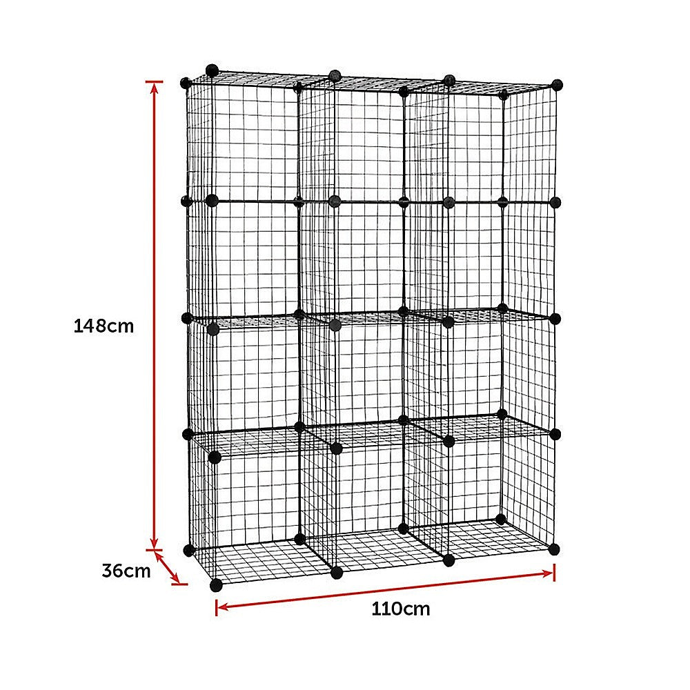 Cube Wire Grid Organiser Bookcase Storage Cabinet Wardrobe Closet Black