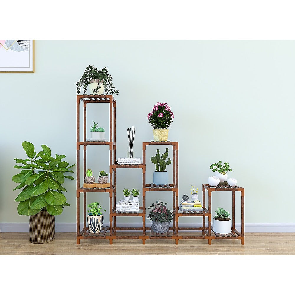 Indoor Outdoor Garden Plant Stand Planter Flower Pot Shelf Wooden Shelving - 12 Shelves